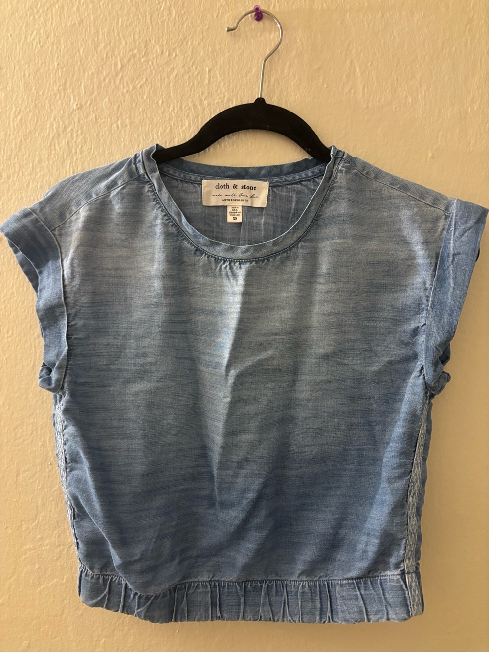 Anthropologie Light Blue Short Sleeve Denim Blouse